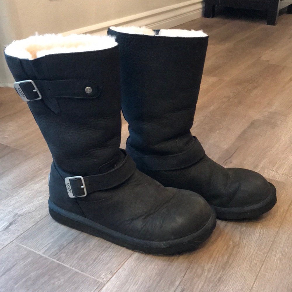 Black Ugg Boots with Buckle Detail